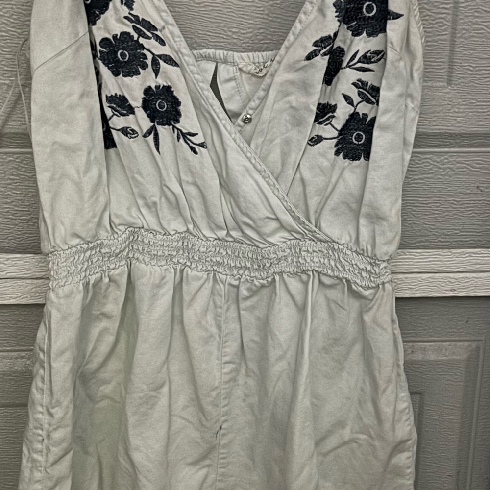 Love Tree White Romper with Black Embroidery